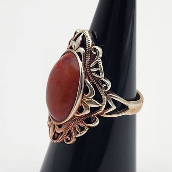 J&T Silver Tone & Red Agate Ring (6) - Picture 2 of 9